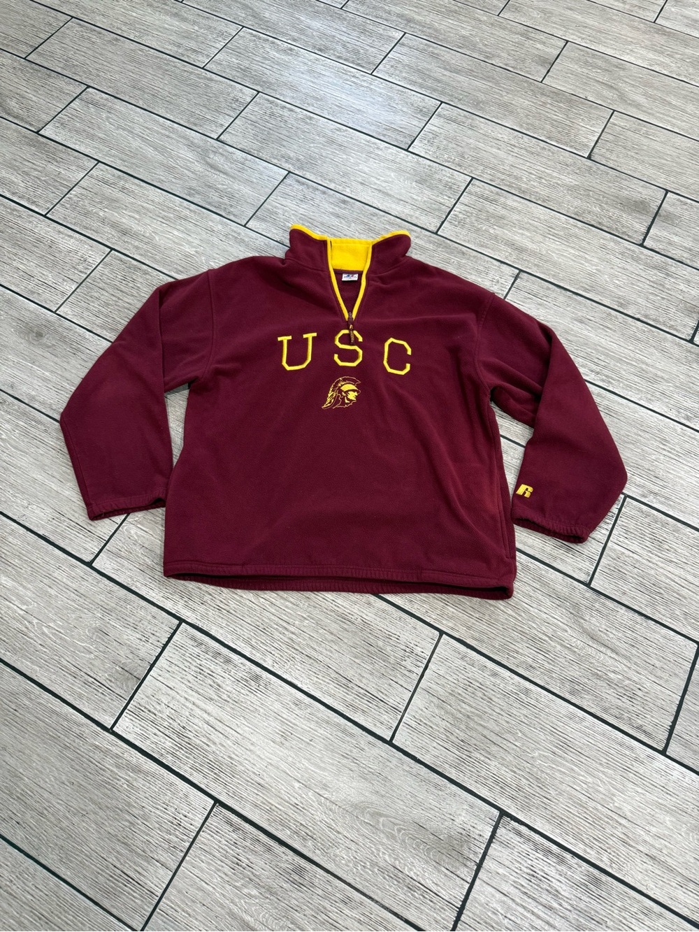 Russell Athletic USC Maroon Quarter-Zip Pullover with Gold Trim